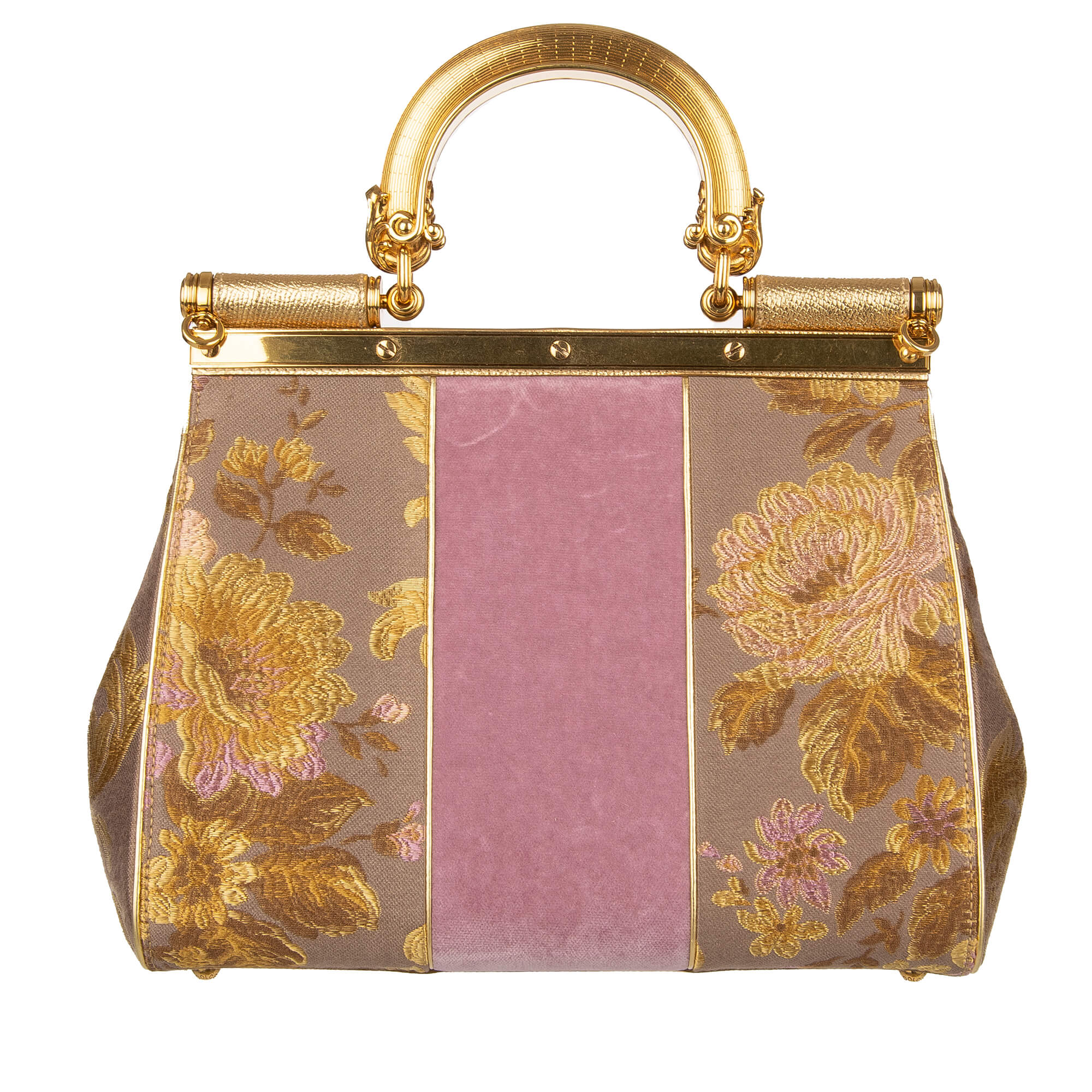 Dolce Gabbana Barock Tasche Sicily Aus Samt Mit Metall Griff Gold