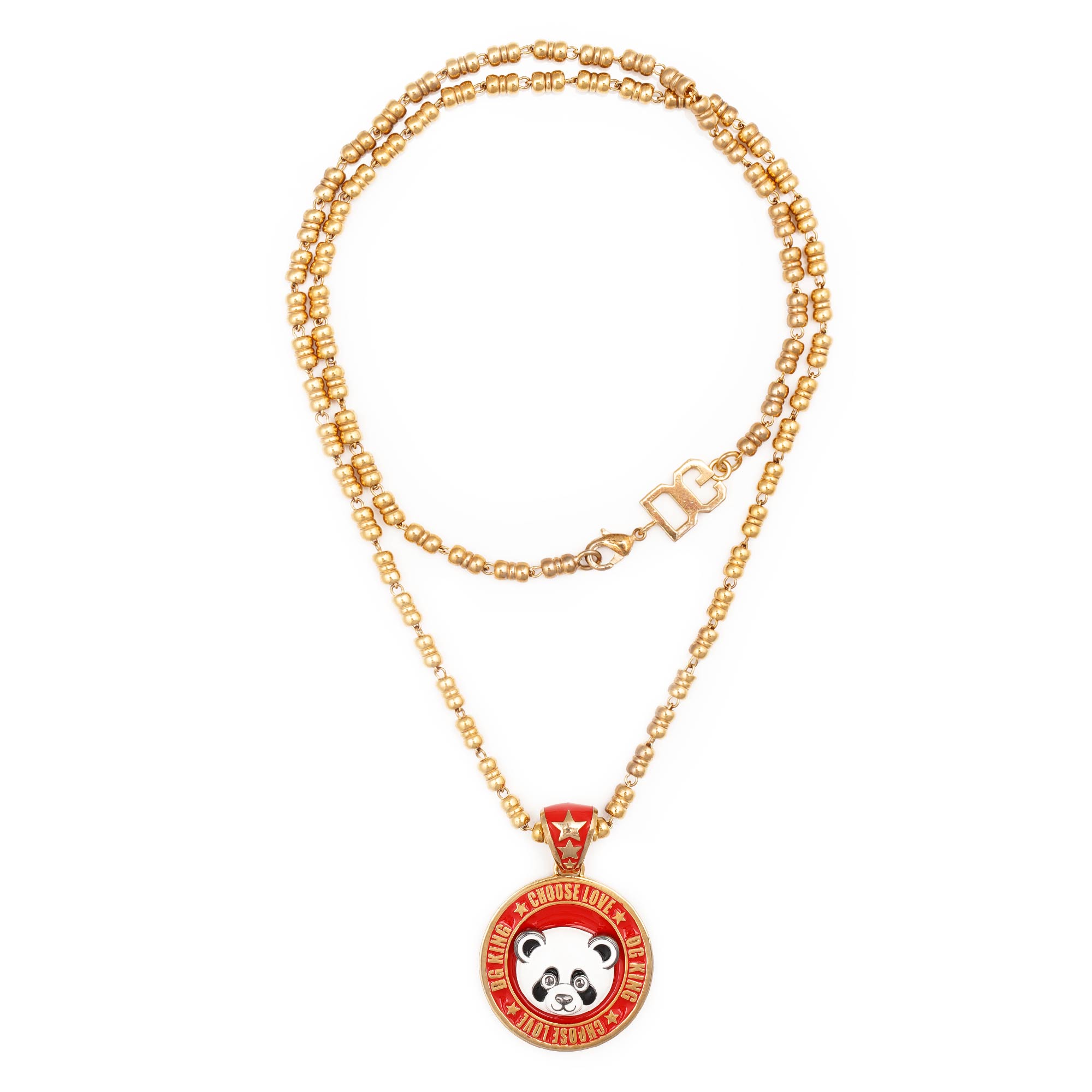 【送料&関税込】Dolce & Gabbana Necklace With Drop Penda UNISEX DG King Panda Pendant Chain Red Gold | 13257