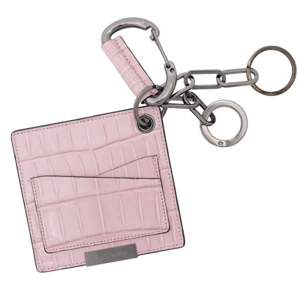 Crocodile Leather credit card etui ring pouch bag in pink by DOLCE & GABBANA