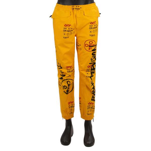 Goretex Pants with Graffiti and Logo print, pockets and zips by OFF-WHITE c/o Virgil Abloh