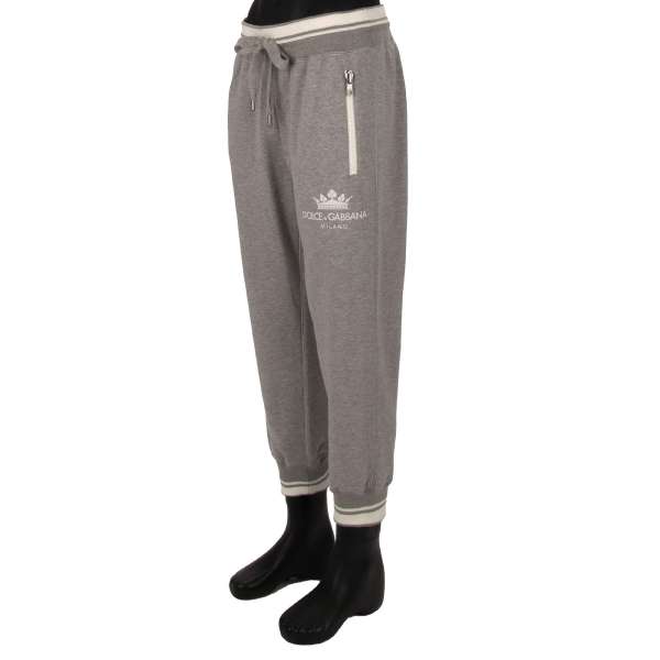 Cotton Track Pants / Joggings with DG Logo crown print, elastic waist and zipped pockets by DOLCE & GABBANA