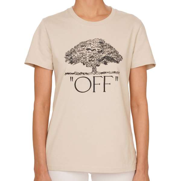 Baumwolle T-Shirt mit Baum und Off White Logo Stickerei in Beige von OFF-WHITE c/o Virgil Abloh