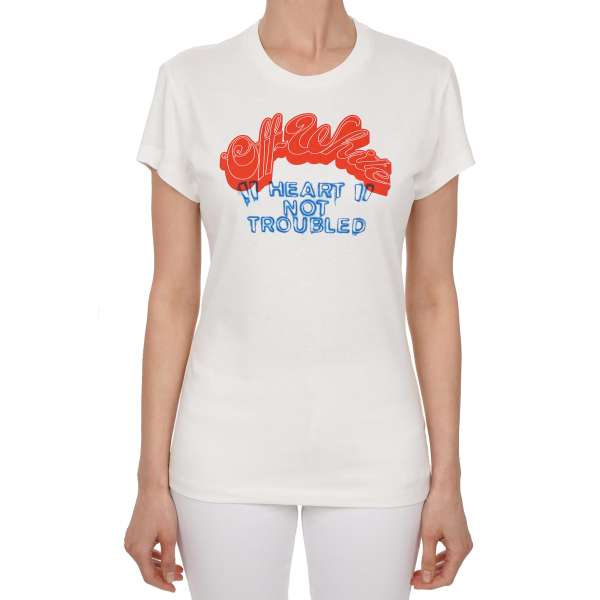 Cotton T-Shirt with Heart Not Troubled Woman and logo print in white by OFF-WHITE c/o Virgil Abloh