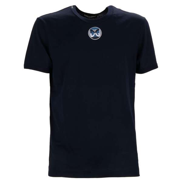 Baumwolle T-Shirt mit Gio Ponti Design DG Logo Stickerei in Blau von DOLCE & GABBANA