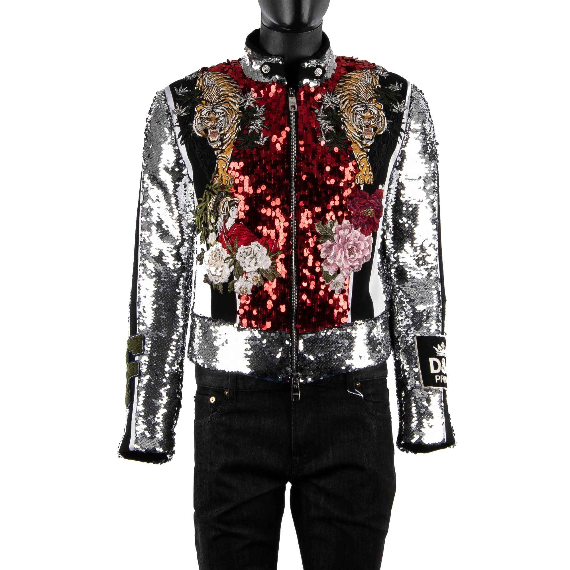 Dolce & Gabbana Sequined Jacket with Tiger Heart Red 50 | FASHION ROOMS