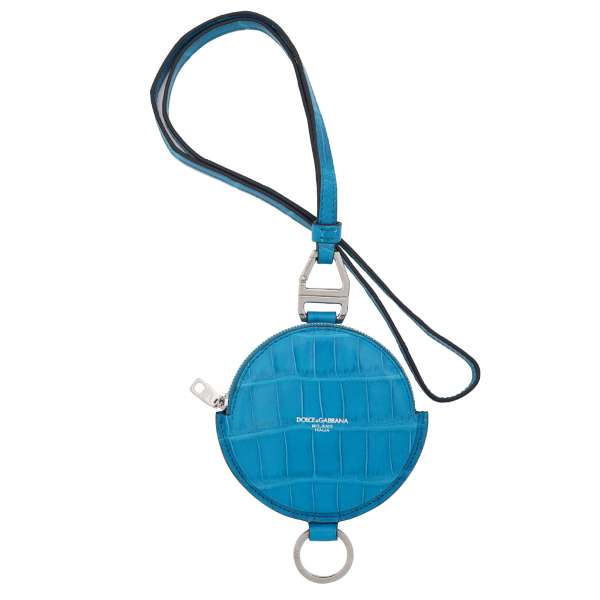 Leather wallet bag / shoulder bag with detachable ring strap and functional pockets in blue by DOLCE & GABBANA