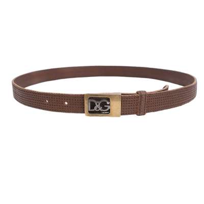 DG Logo Gold Metal Buckle Leather Belt Brown 95 38