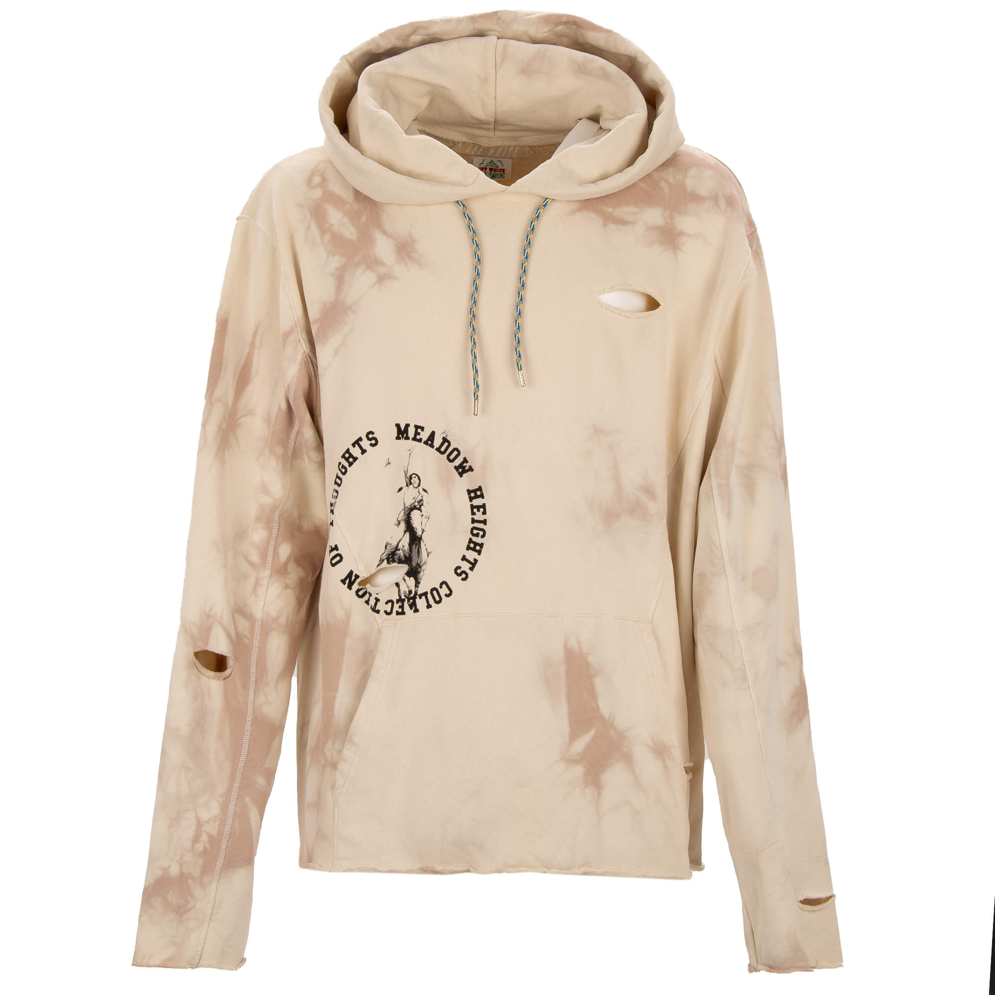 Off White Virgil Abloh Destroyed Hoodie Meadow Heights Collection Beige XL FASHION ROOMS