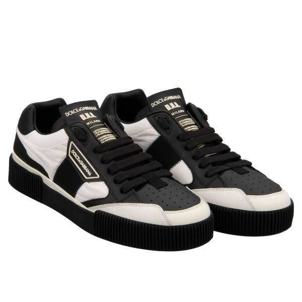 Lace Low Top Sneaker NEW MIAMI for men made of leather and fabric with DG logo in black and white by DOLCE & GABBANA