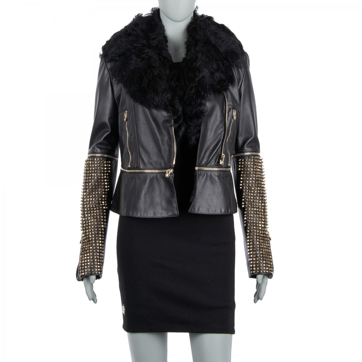 Philipp Plein COUTURE Studded Fur Leather Jacket ARCHETYP Black M ...
