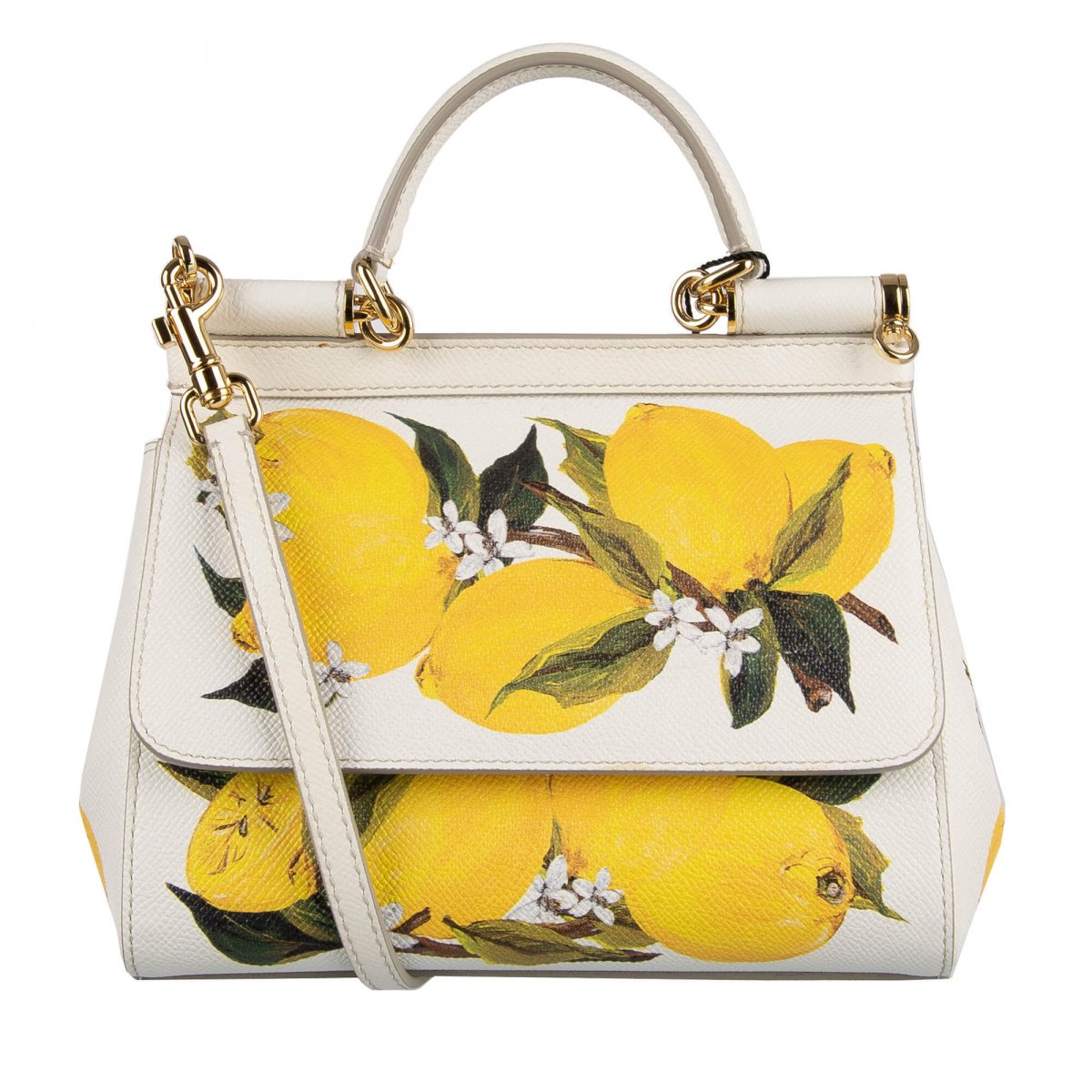Dolce & Gabbana Lemon Printed Shoulder Bag SICILY Small Yellow White ...
