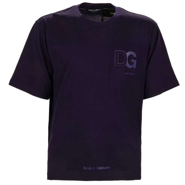 Oversize cotton T-Shirt with DG Logo print in purple by DOLCE & GABBANA