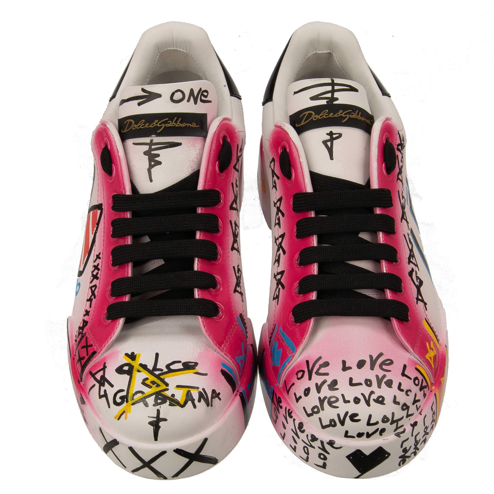 Dolce & Gabbana DG Logo Hand Painted Sneaker PORTOFINO Pink White