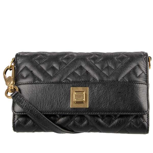 Unisex quilted nappa leather tri-fold clutch bag / shoulder bag with a separate cards wallet, detachable strap and functional pockets by DOLCE & GABBANA