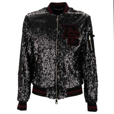 Sequined Varsity Jacket with DG Logos Black