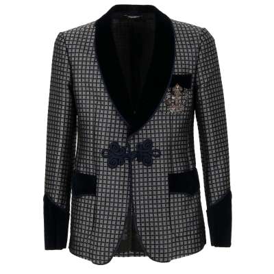 Crystal Crown Bee Baroque Tuxedo Jacket Blazer Blue 48 M