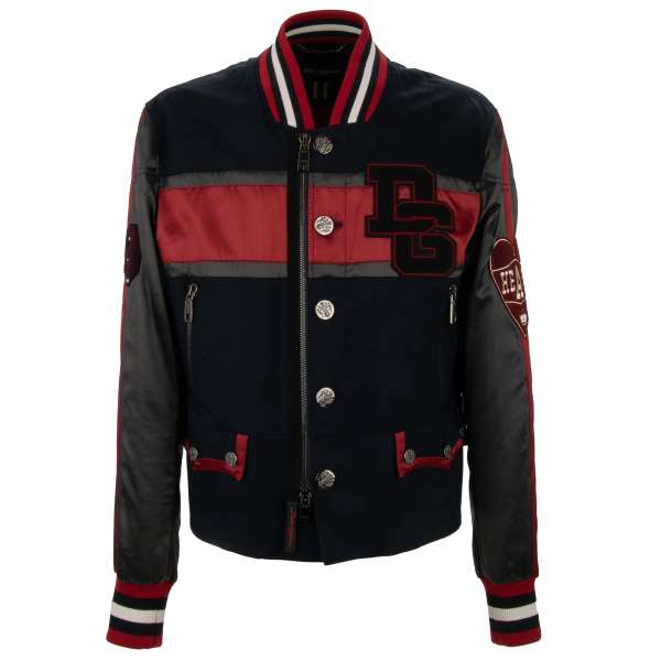 College Jacke mit DG King Logo, Stickerei, Applikationen, dekoativen Knöpfen und Taschen von DOLCE & GABBANA