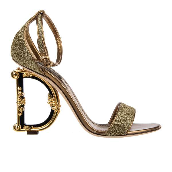 Womens Dolce & Gabbana gold Leather Baroque-Heel Keira Sandals 105