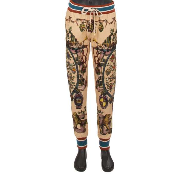 Cotton Track Pants / Joggings Pants with Royal coat of arms DG King print, elastic waist and zipped pockets by DOLCE & GABBANA