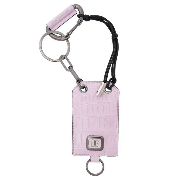 Etui Pouch Tasche aus Krokodilleder mit abnehmbarem Ring in Pink von DOLCE & GABBANA