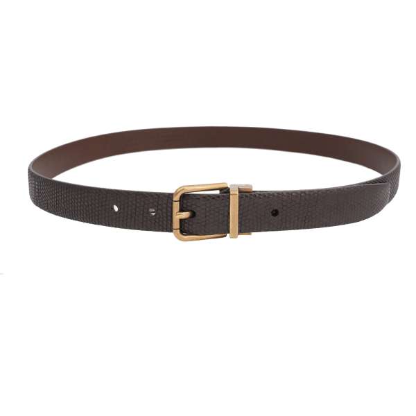 Lizard leather belt with removable roller buckle in black by DOLCE & GABBANA