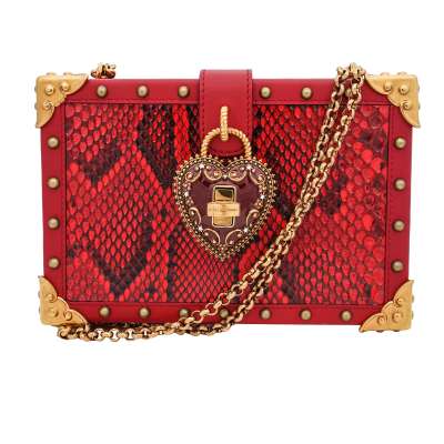 Schlangenleder Kristall Herz Clutch Box Tasche MY HEART Rot Gold