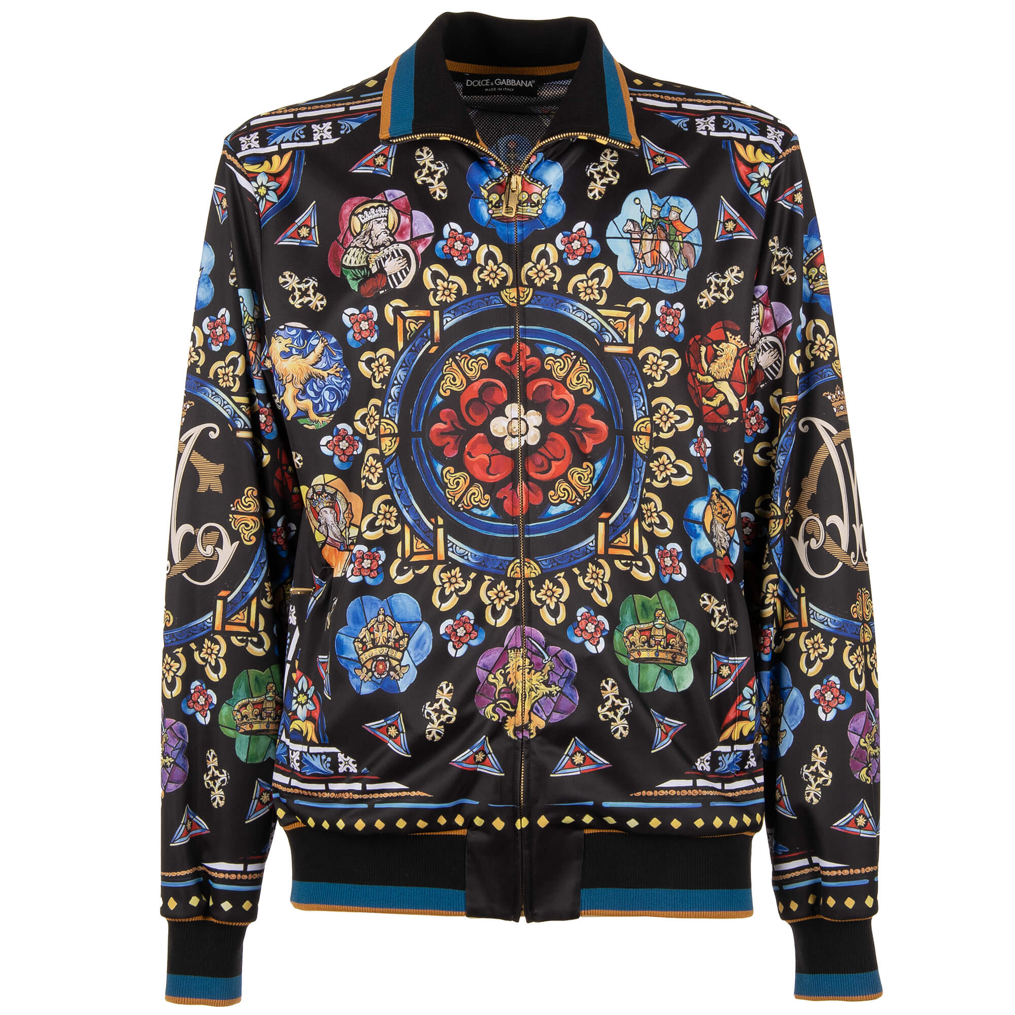 Dolce & Gabbana Carolus Magnus Printed Silk Zip Jacket with Knit ...