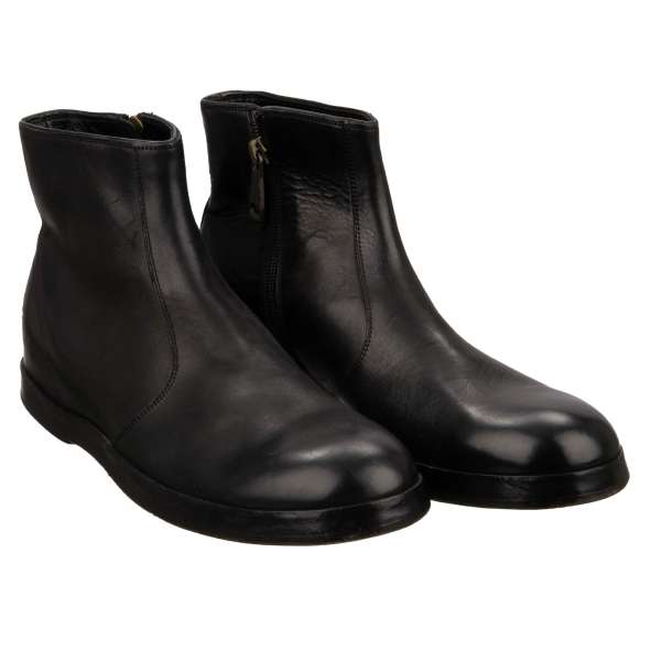 Stiefeletten mit Reißverschluß aus Leder in Schwarz von DOLCE & GABBANA