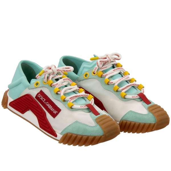 Lace Women Leather and Fabric Sneaker NS1 with DG logo in blue, red and white by DOLCE & GABBANA