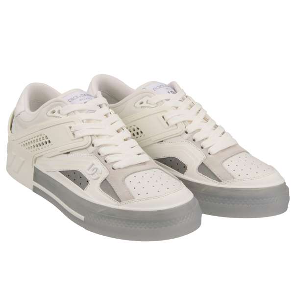 Lace Leather Sneaker CUSTOM 2.Zero for men with DG logo in white by DOLCE & GABBANA