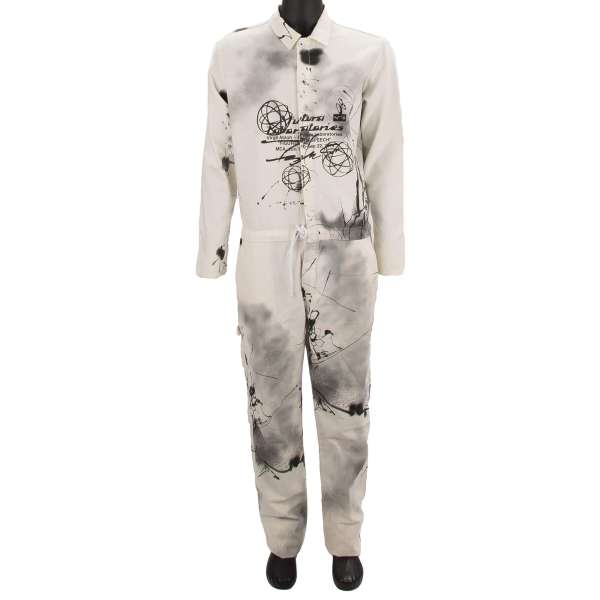 Canvas Jumpsuit from the limited Off-White x Futura collection with logo graphics, text, and paint splatter effect by OFF-WHITE c/o Virgil Abloh