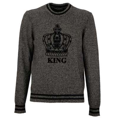 Krone King Patch Kaschmir Pullover Sweater Grau Schwarz 48 M