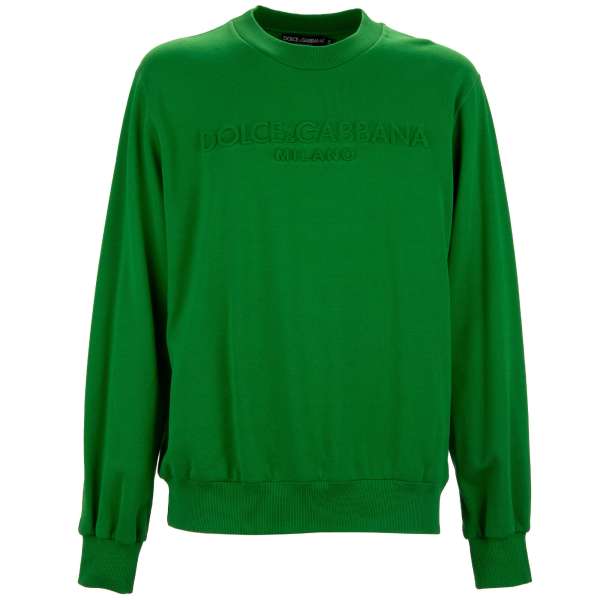 Cotton Sweater / sweatshirt embellished with DG logo in green by DOLCE & GABBANA