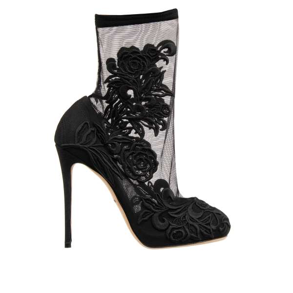  Tulle Pumps COCO with flower embroidery in black by DOLCE & GABBANA