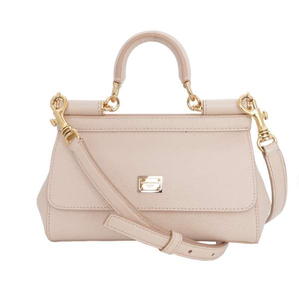 Dauphine Leather Tote / Shoulder bag SICILY Small with logo plate by DOLCE & GABBANA