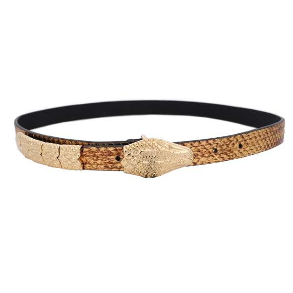 "Rider" Snake skin leather Belt withmetal snake head and tail in gold by PHILIPP PLEIN 