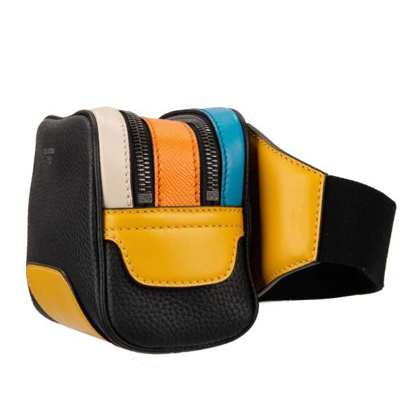 Small multicolor patchwork leather waist bag with two zip pockets and logo print by DOLCE & GABBANA