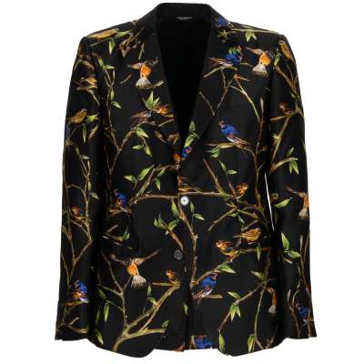 Tropical Bird Silk SICILIA Blazer Jacket Black 50 M L