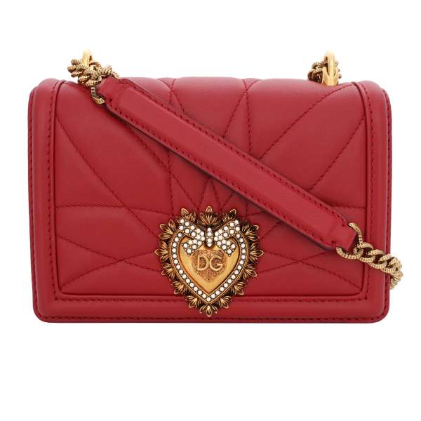 Crossbody Bag / Clutch Bag DEVOTION Small made of quilted matelasse nappa leather with jeweled heart buckle with DG Logo and structured metal chain strap by DOLCE & GABBANA