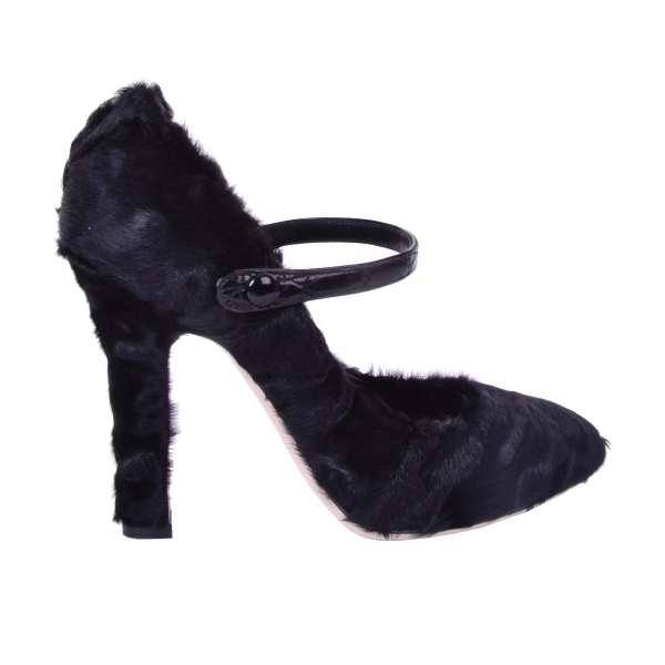 Wool woven and lizard leather Mary Jane Pumps VALLY in black by DOLCE & GABBANA