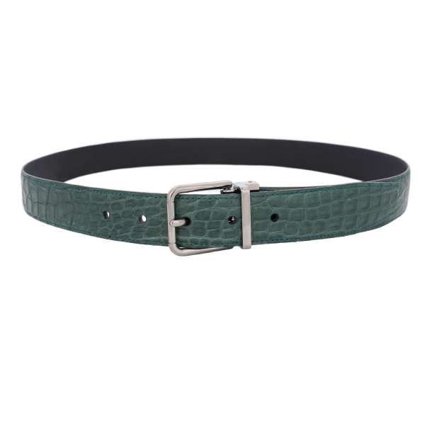 Crocodile Leather belt with silver buckle in green by DOLCE & GABBANA