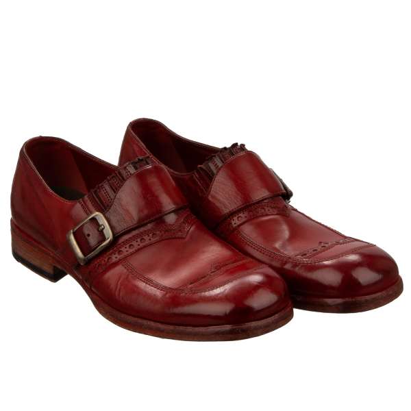 Leather loafer shoes SASSARI with Metal Logo buckle in red by DOLCE & GABBANA