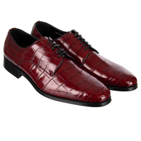 Very exclusive and rare formal crocodile leather derby shoes VENEZIA in burgundy red by DOLCE & GABBANA