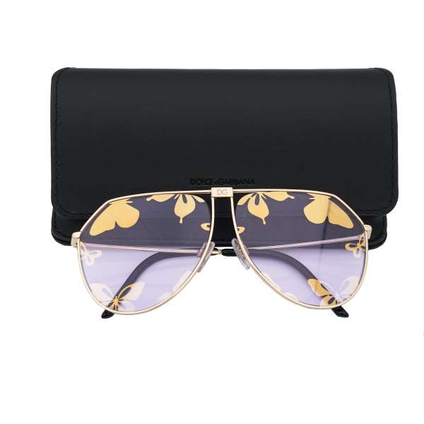 Pilot Style Metal Sunglasses DG 2248 with butterfly pattern in gold and purple DOLCE & GABBANA x KHALED KHALED 