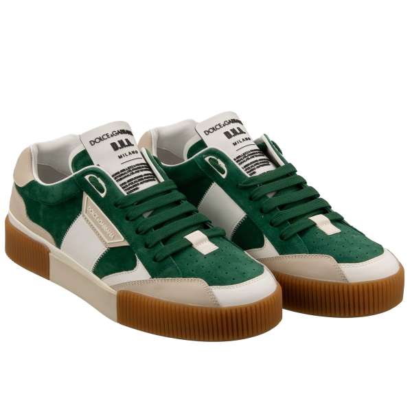 Lace Low Top Sneaker NEW MIAMI for men made of suede and leather with DG logo in green and beige by DOLCE & GABBANA