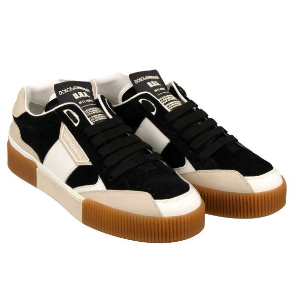 Lace Low Top Sneaker NEW MIAMI for men with DG logo in black, white and beige by DOLCE & GABBANA