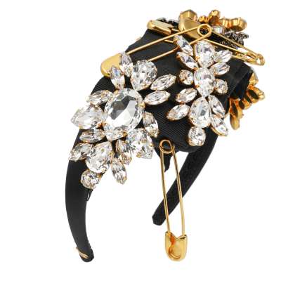 Crystal Brooch Pin Hairband Headband Black White Gold