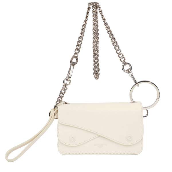 Leather waist and Crossbody bag with silver chain in white by DOLCE & GABBANA