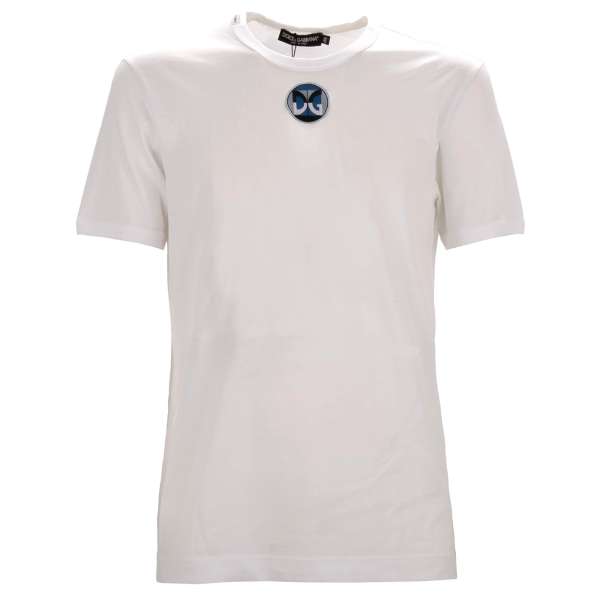 Cotton T-Shirt with Gio Ponti Design DG embroidered logo in white by DOLCE & GABBANA