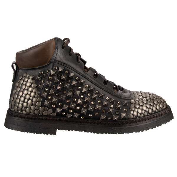 Leather Ankle Boots CORTINA with Studs & Crystals in black by DOLCE & GABBANA